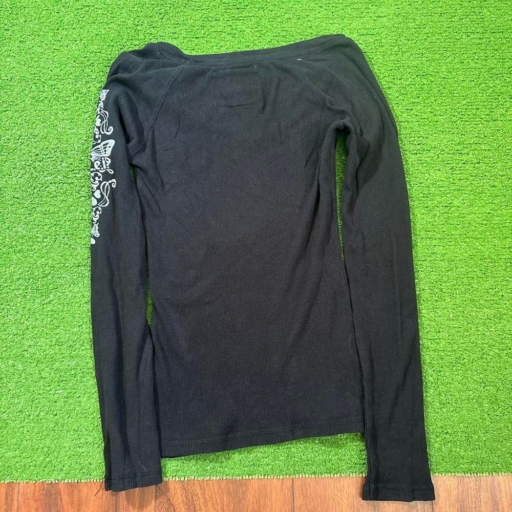 Vintage Y2K L.E.I. Sequin V Neck Long Sleeve Layering Butterfly Goth Grunge - Picture 7 of 7